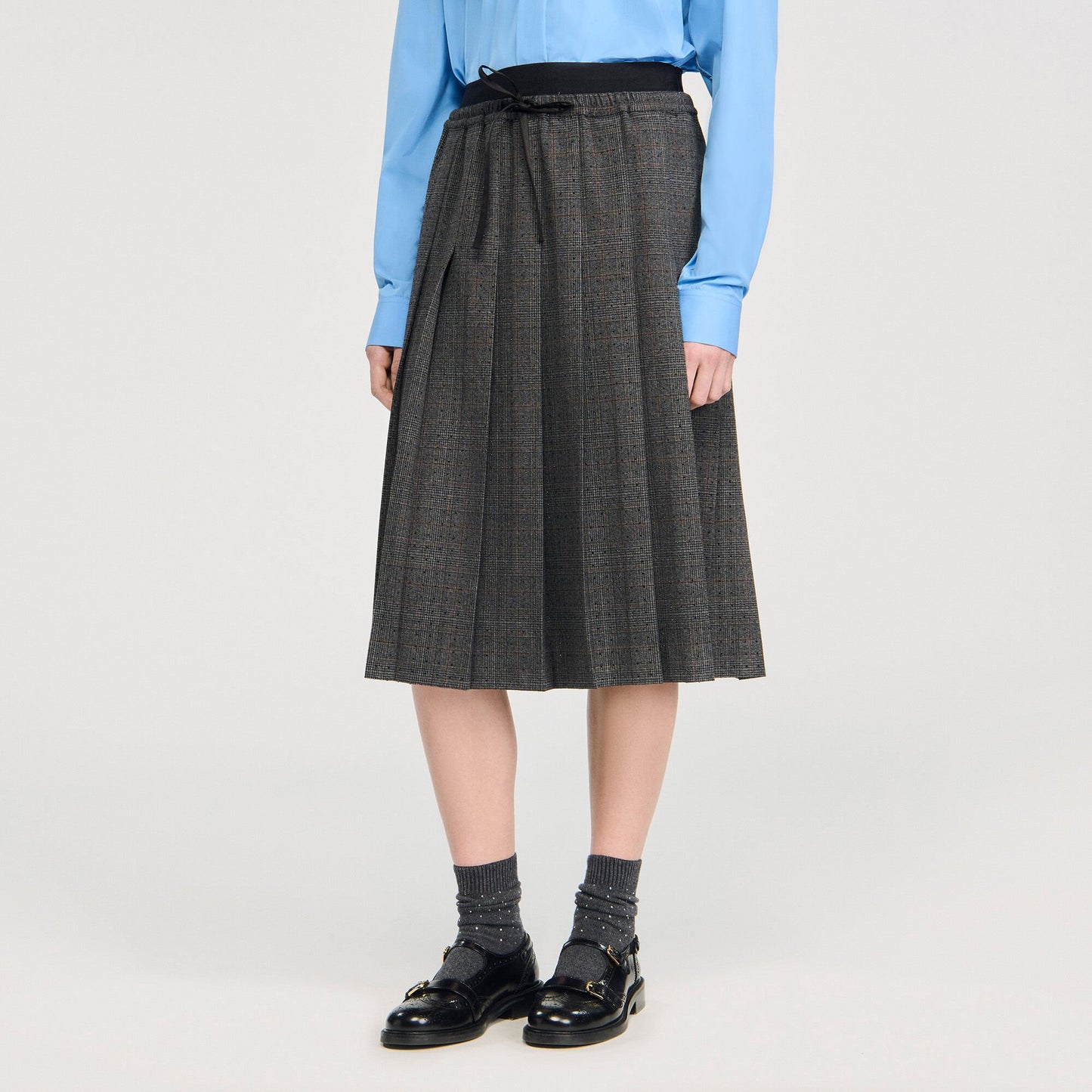 Sandro Midi pleated rhinestone skirt Grey / Brown