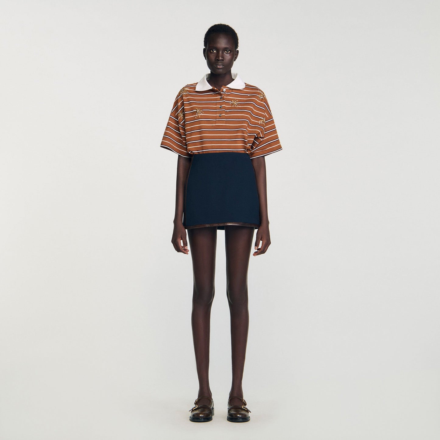 Sandro Mini skirt with leather bands Navy Blue