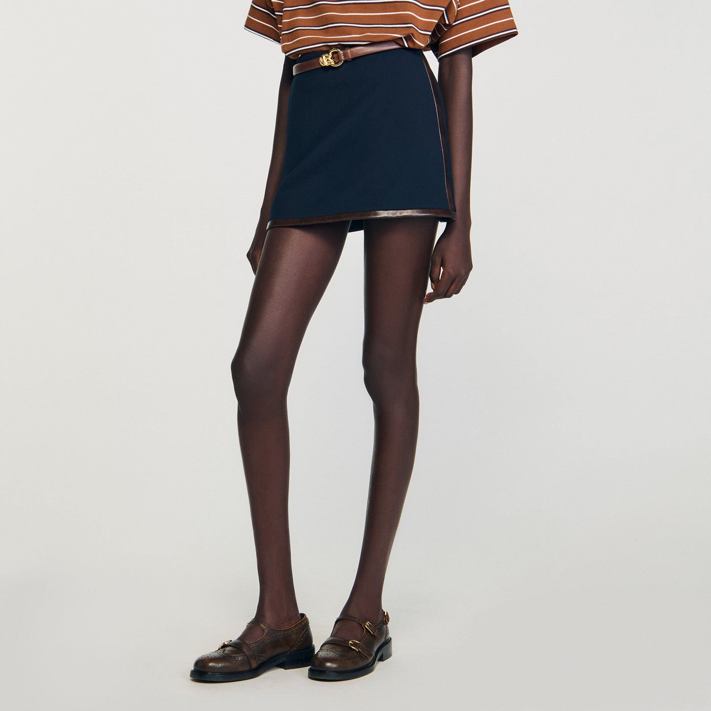 Sandro Mini skirt with leather bands Navy Blue