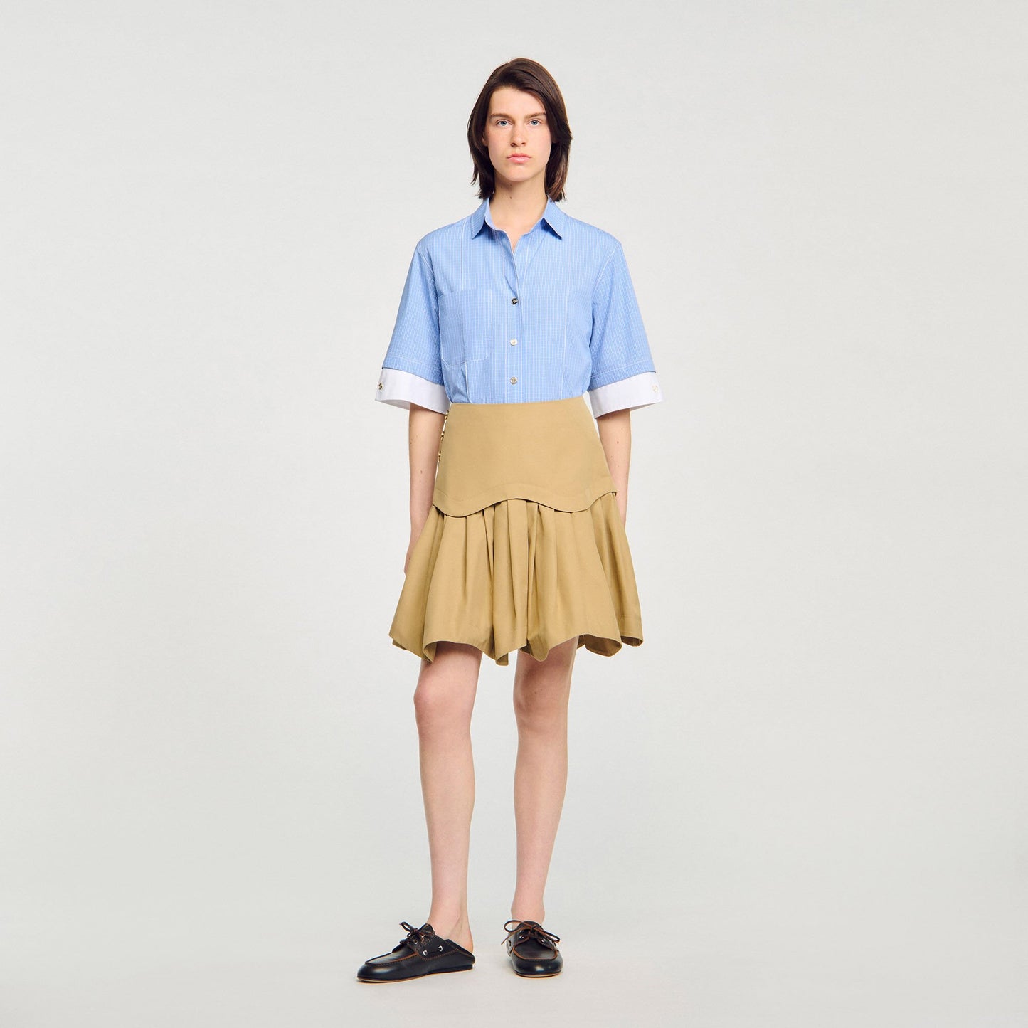 Sandro Mini flared pleated skirt Beige