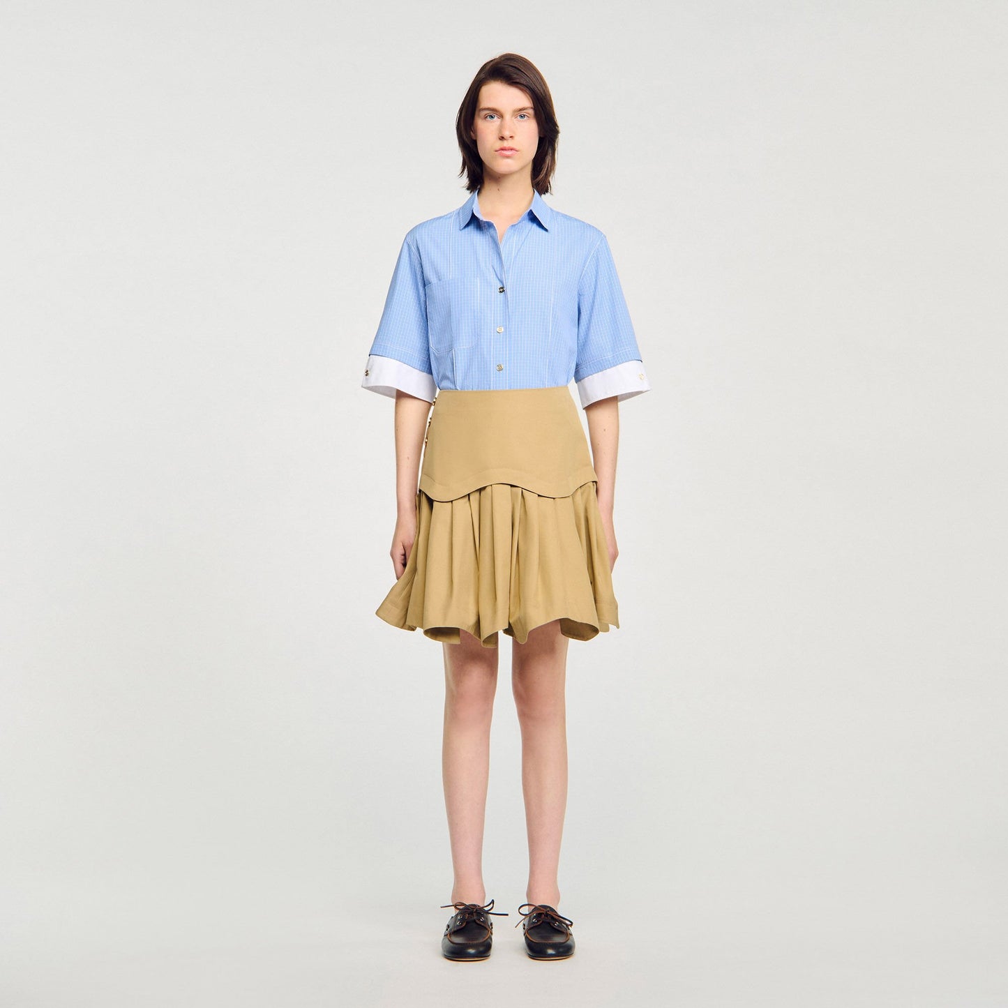 Sandro Mini flared pleated skirt Beige