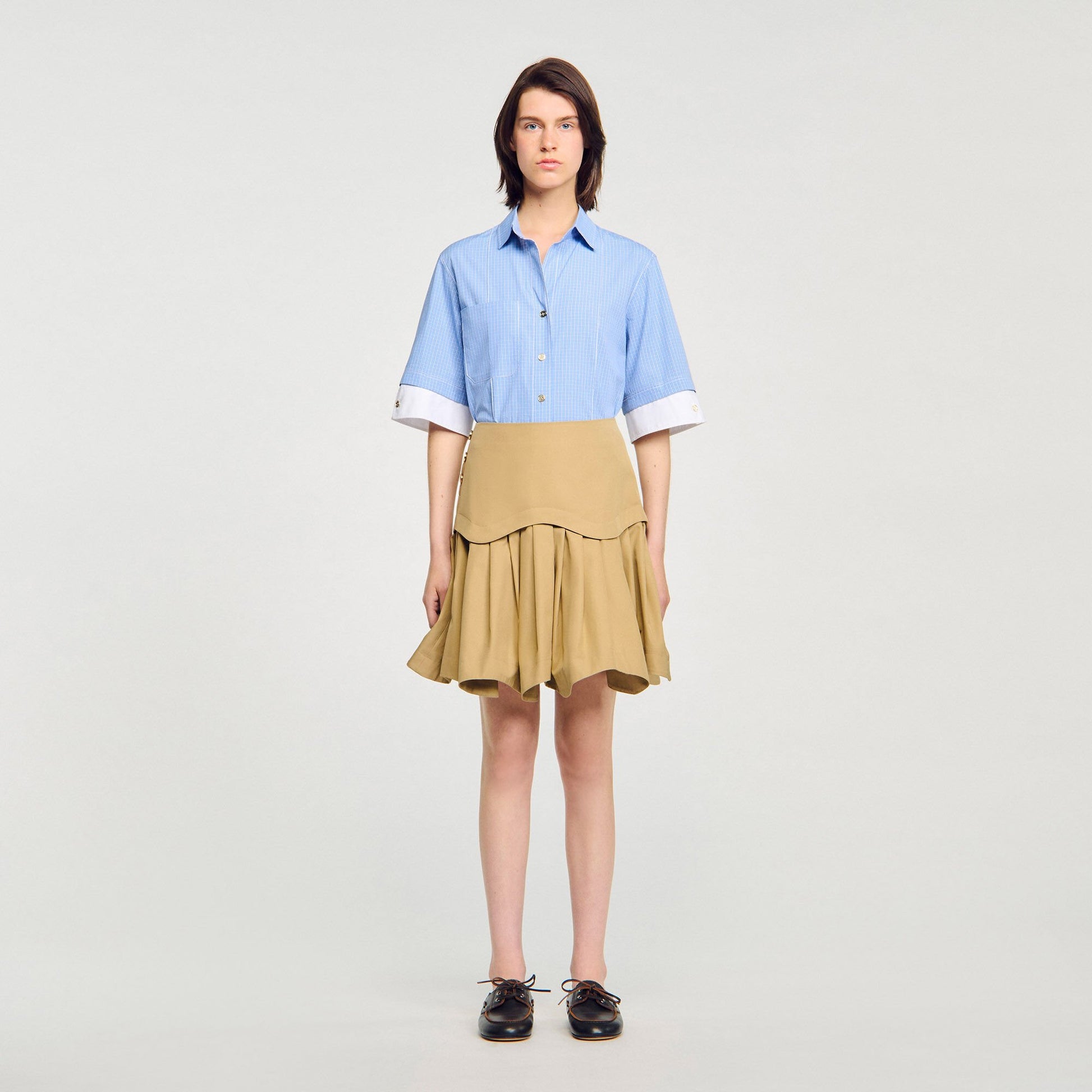 Sandro Mini flared pleated skirt Beige
