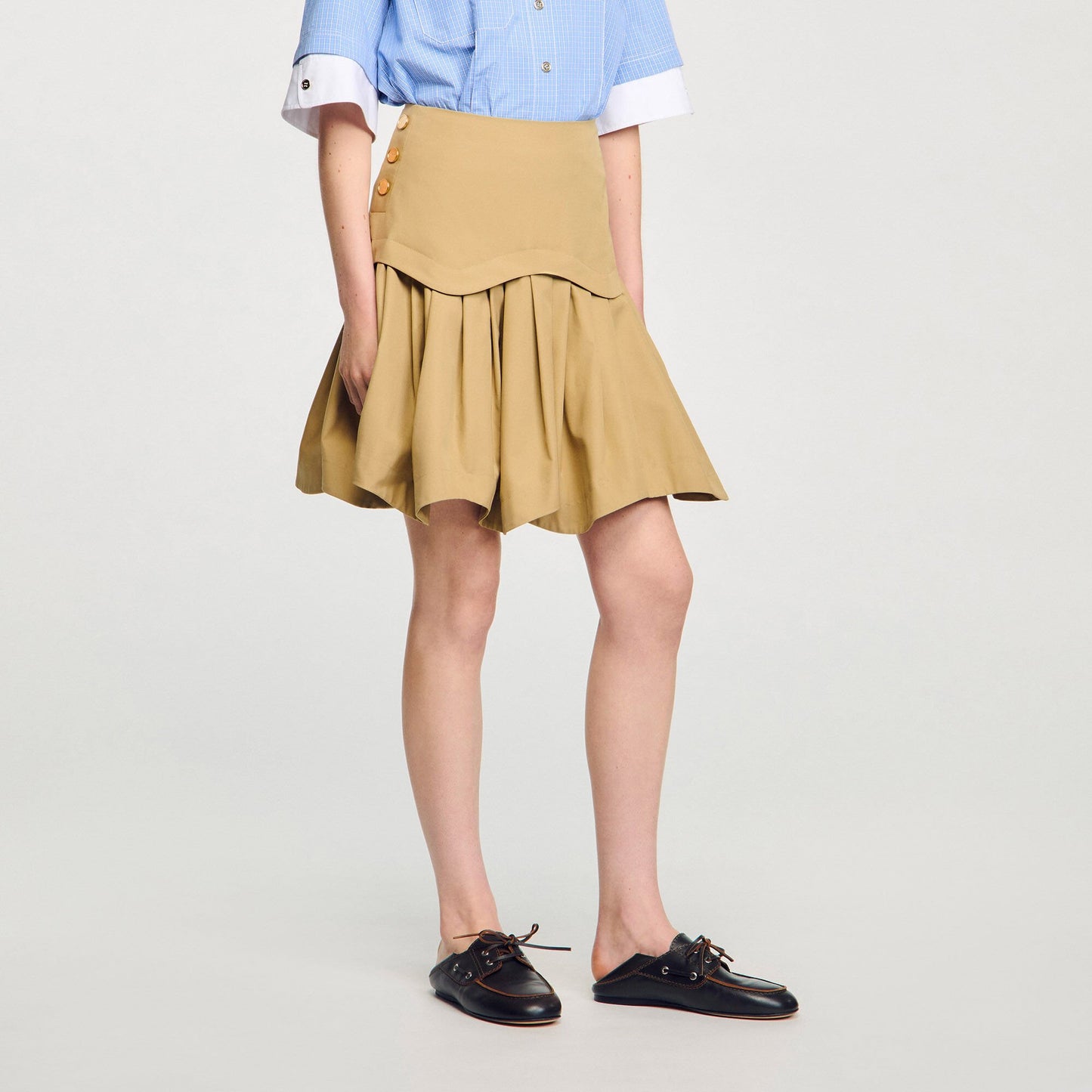 Sandro Mini flared pleated skirt Beige