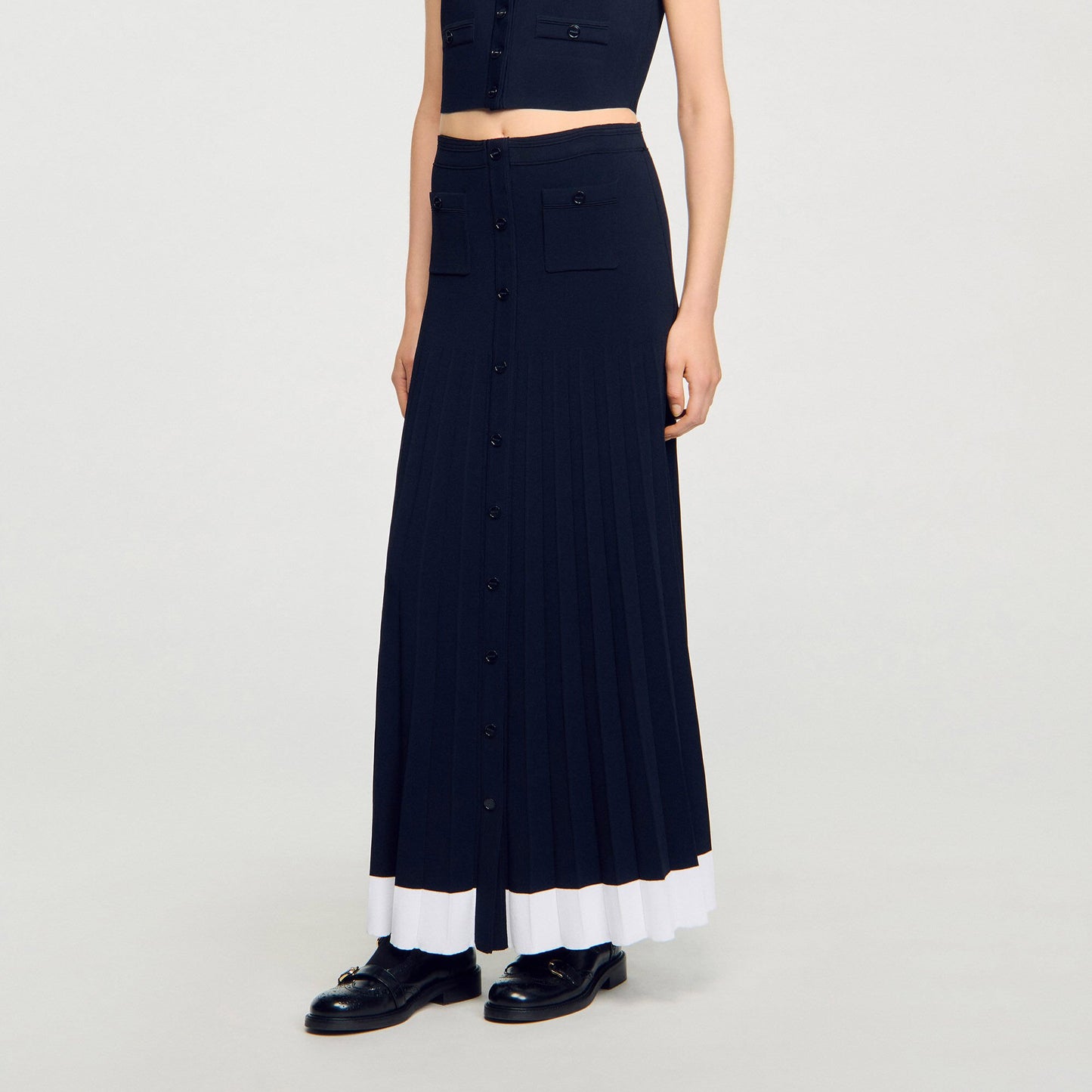Sandro Maxi two-tone knit skirt Navy Blue