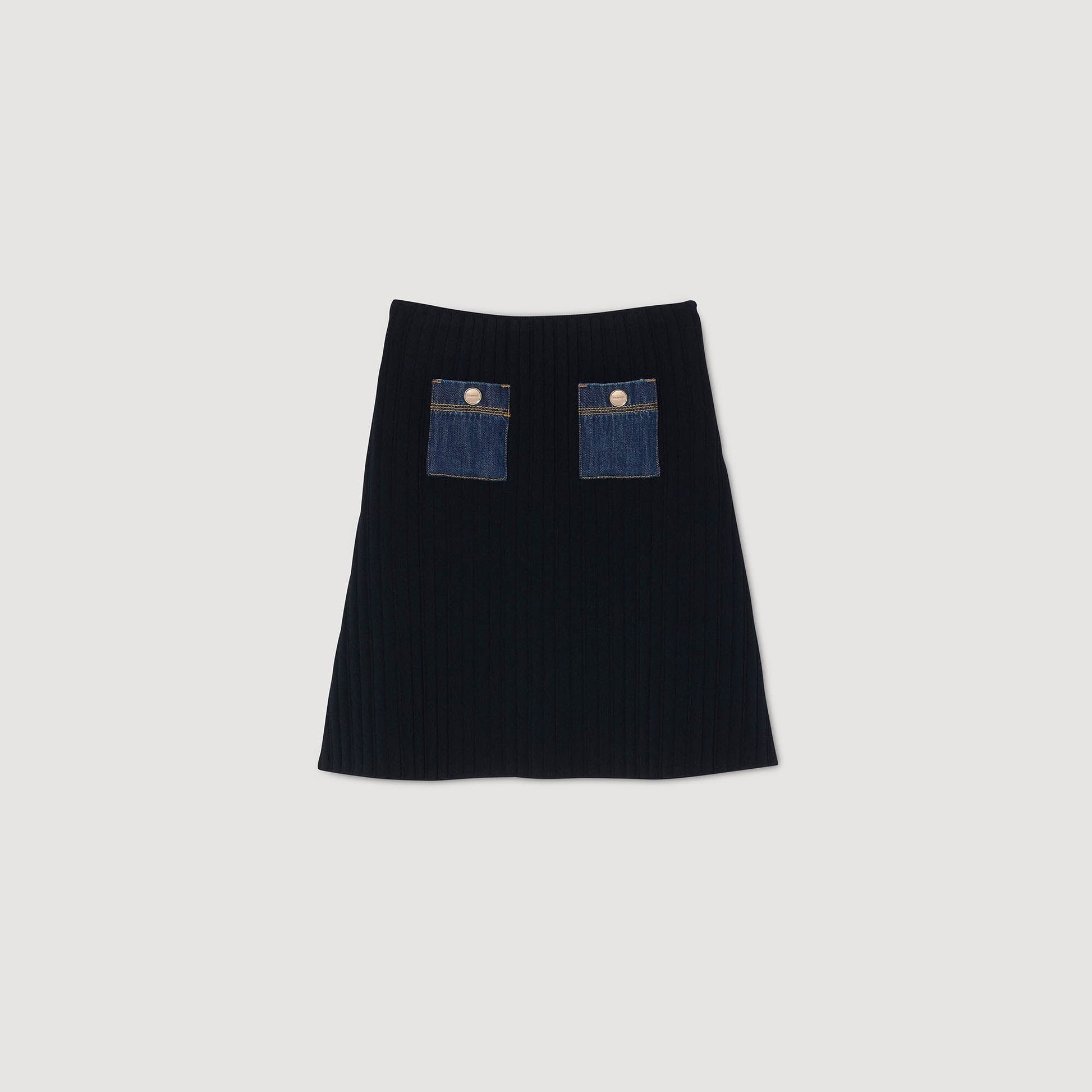 Sandro Mini knit and denim skirt Navy Blue