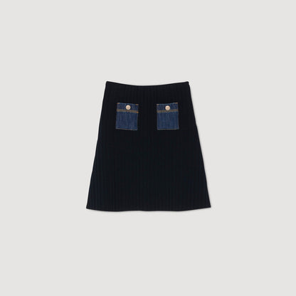 Sandro Mini knit and denim skirt Navy Blue