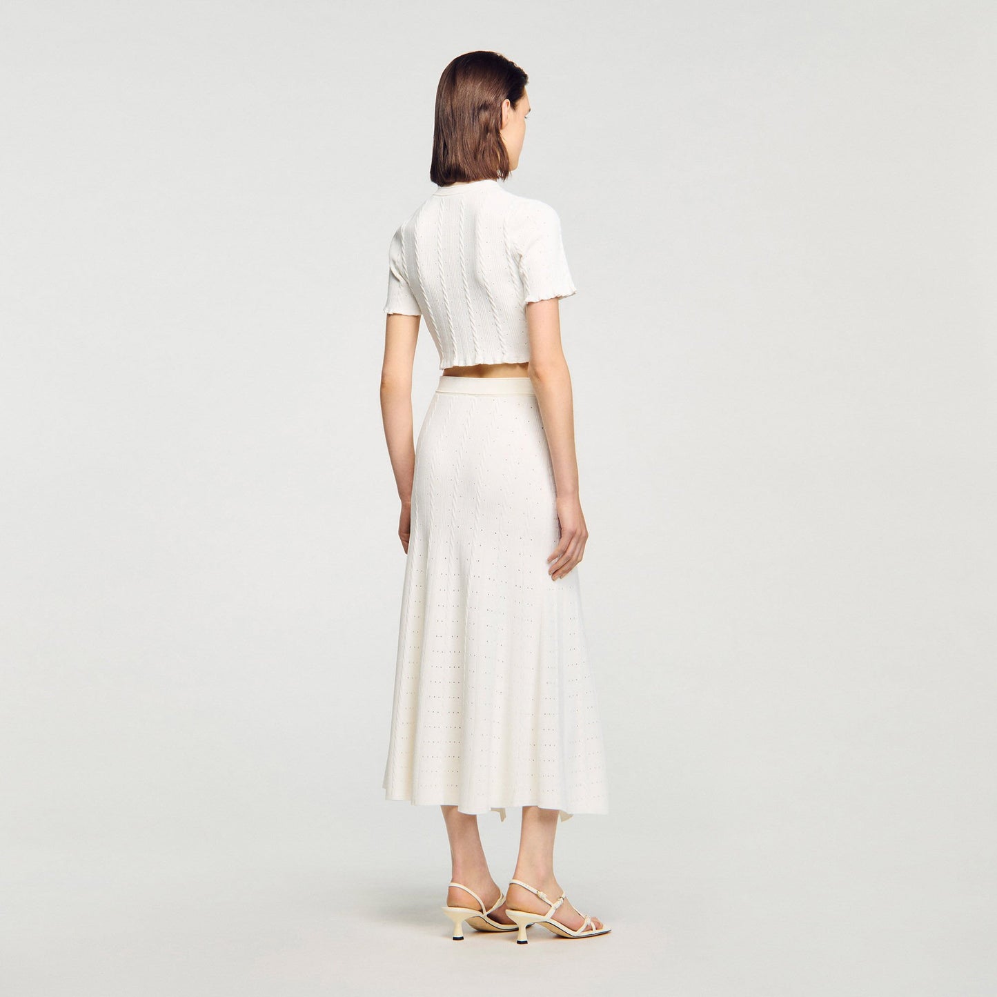 Sandro Pointelle knit midi skirt Ecru