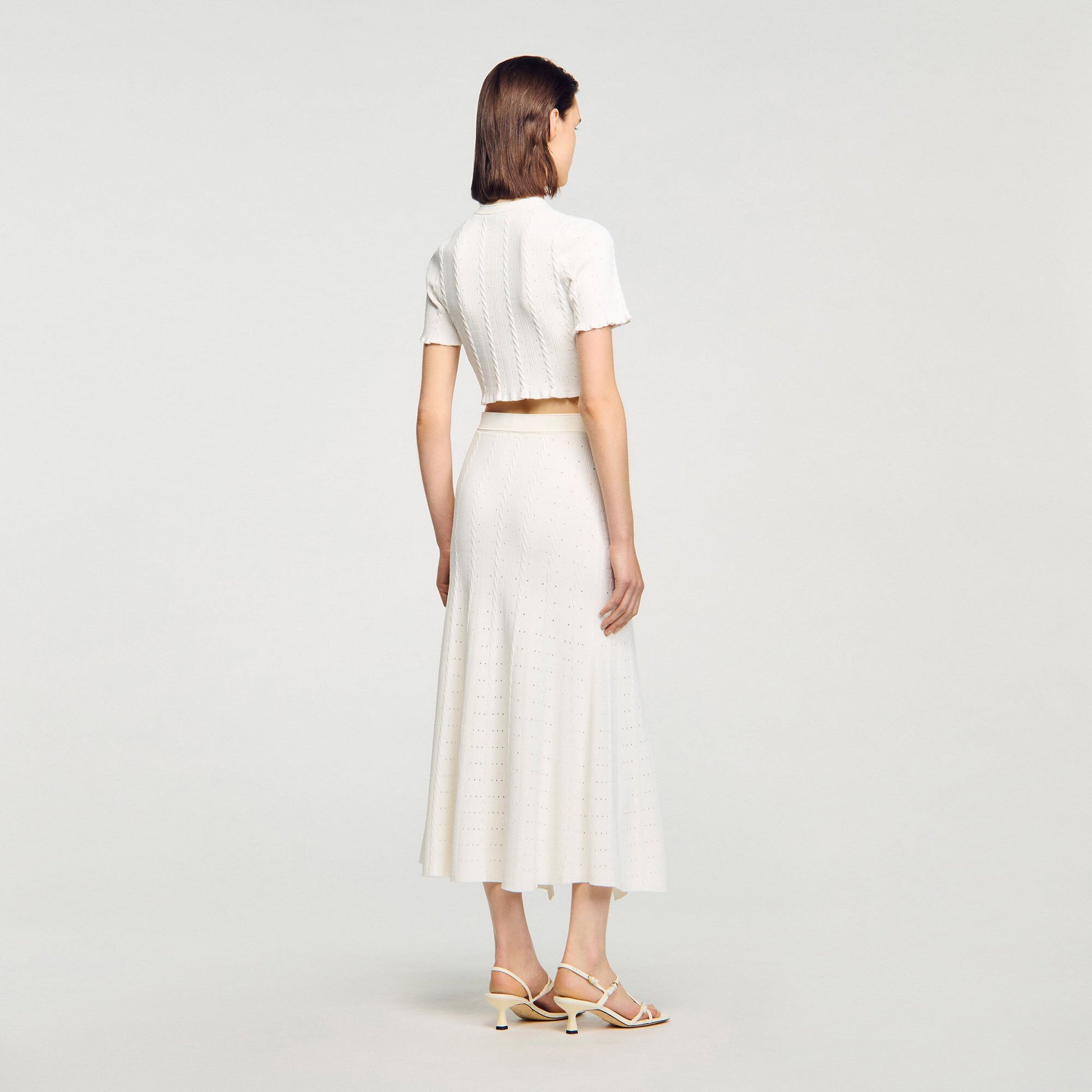 Sandro Pointelle knit midi skirt Ecru