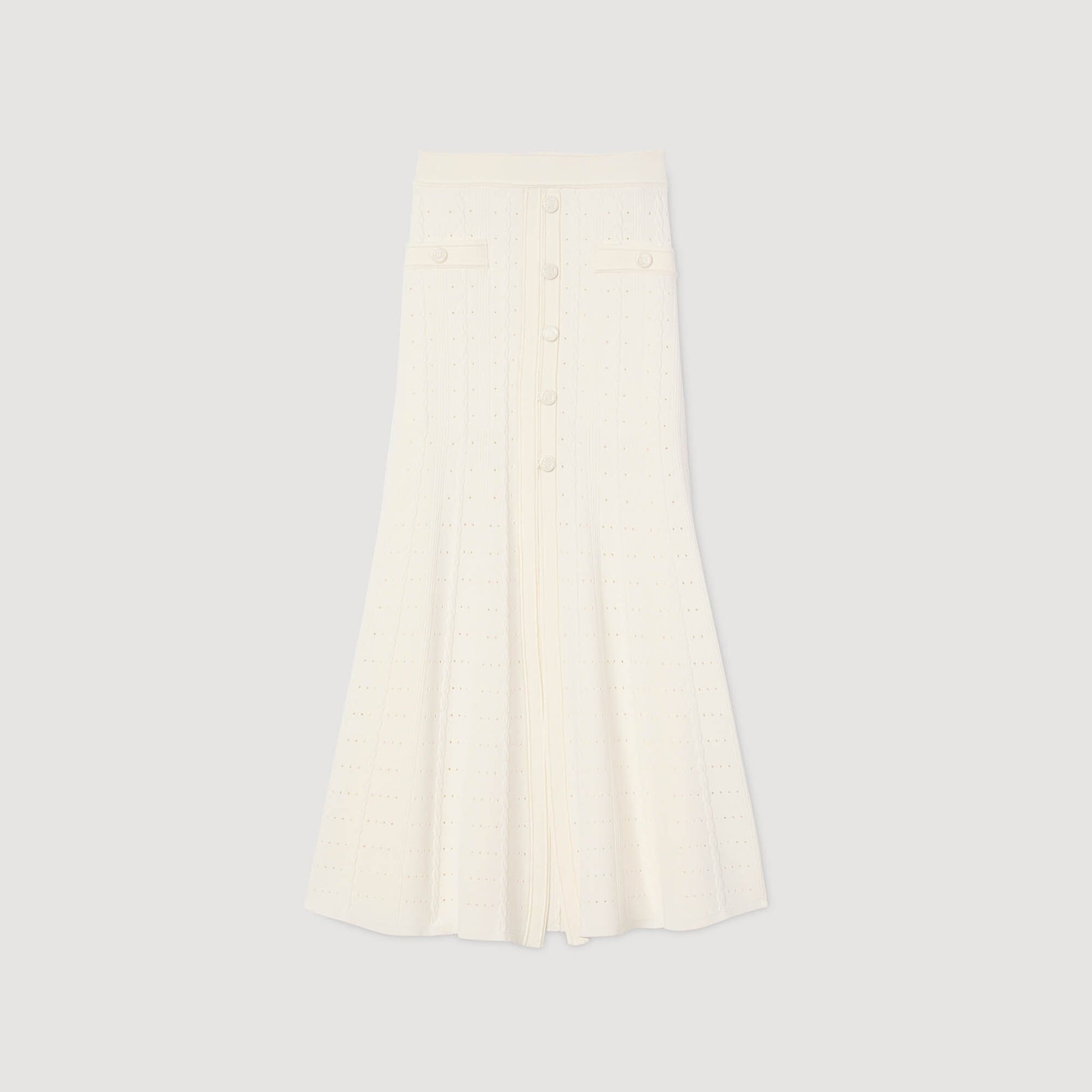 Sandro Pointelle knit midi skirt Ecru