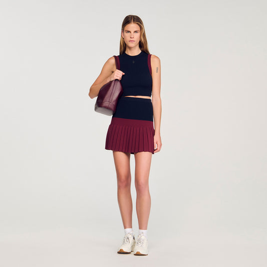 Sandro Mini two-tone pleated skirt Navy Blue
