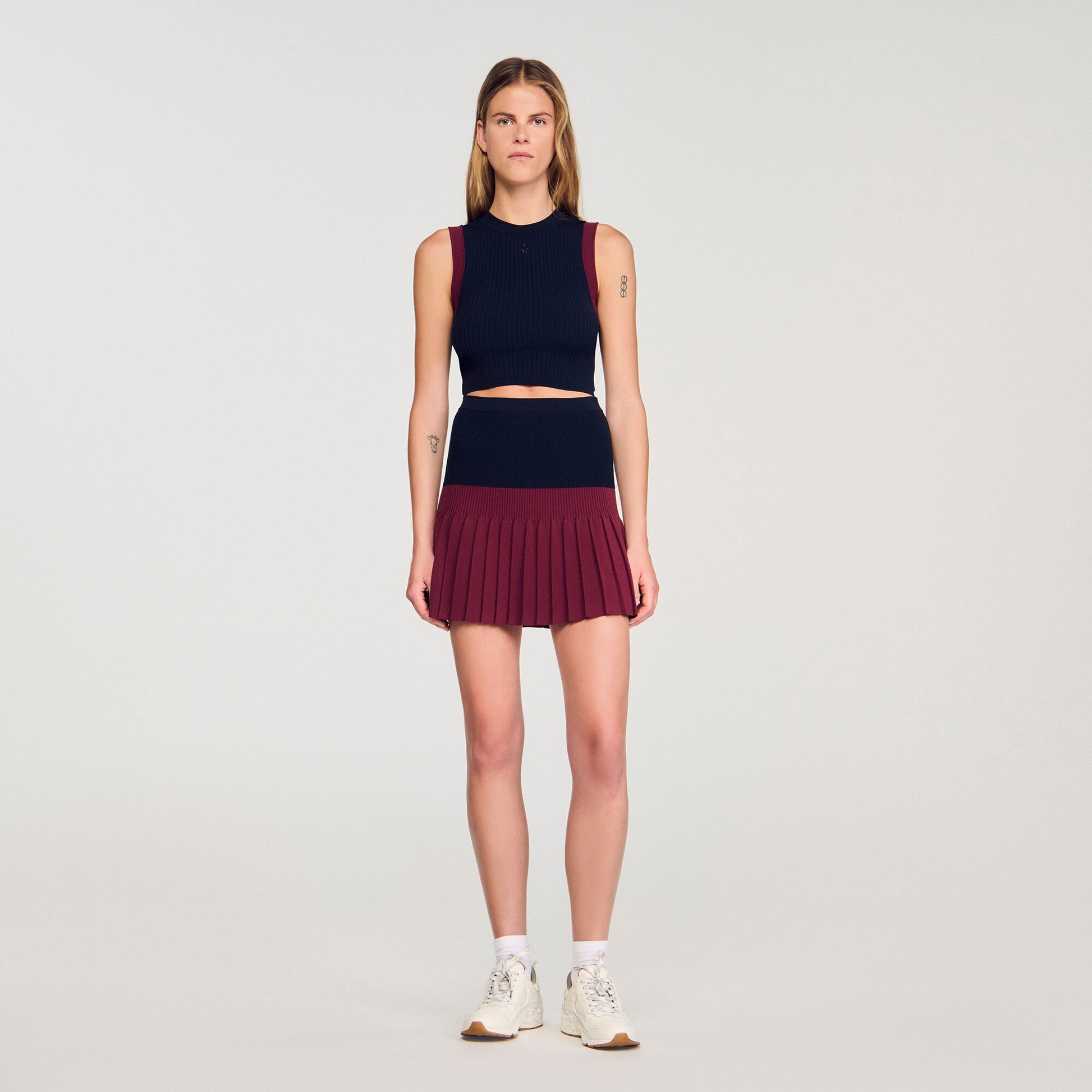 Sandro Mini two-tone pleated skirt Navy Blue