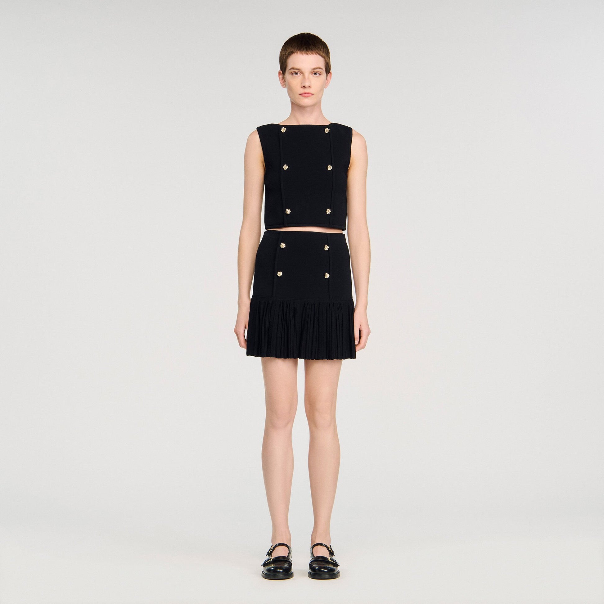 Sandro Mini pleated knit skirt Black