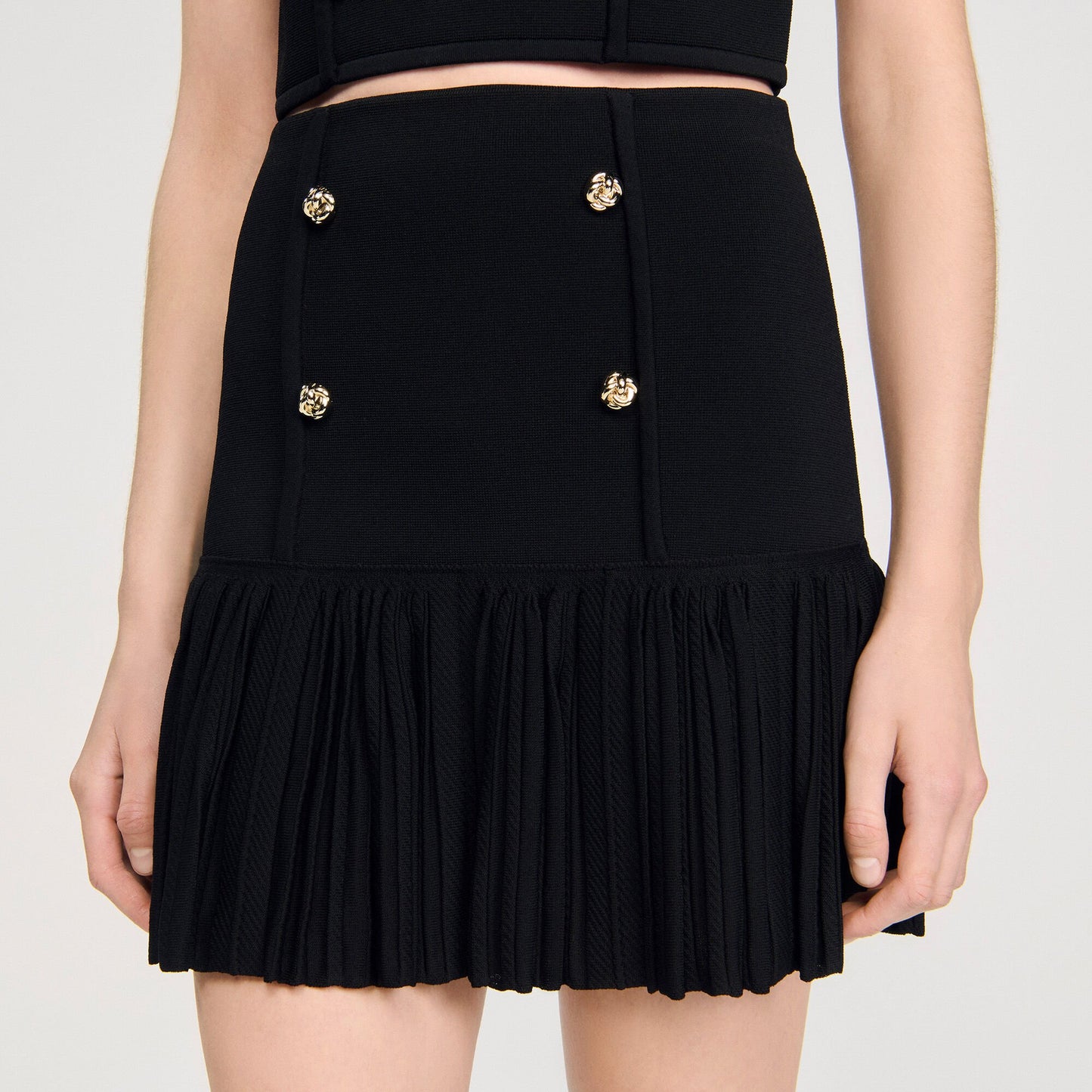 Sandro Mini pleated knit skirt Black