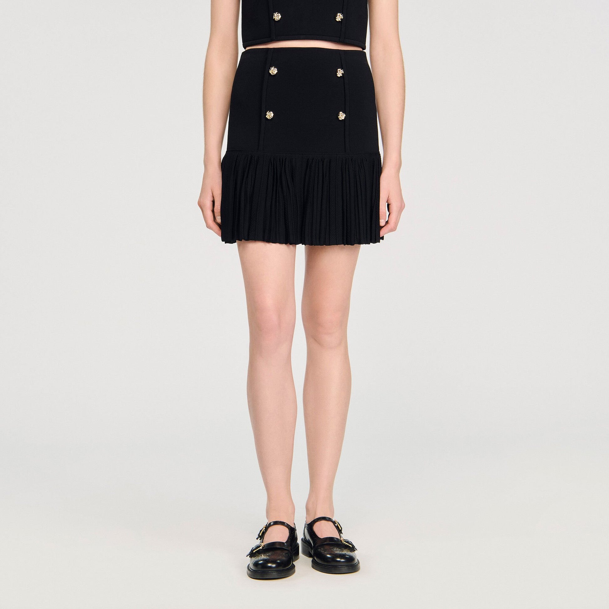 Sandro Mini pleated knit skirt Black