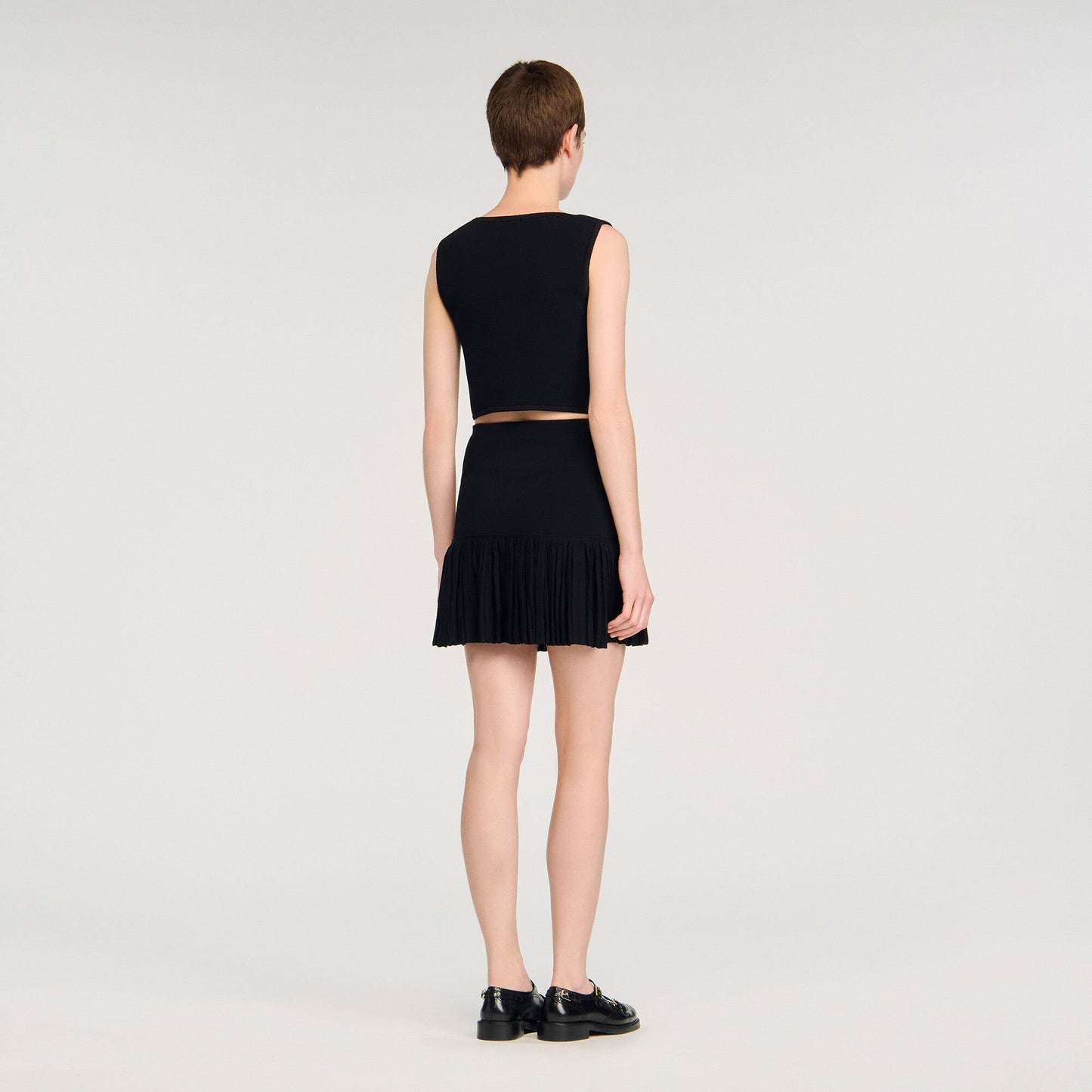 Sandro Mini pleated knit skirt Black