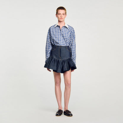 Sandro Mini denim ruffled skirt Deep Blue