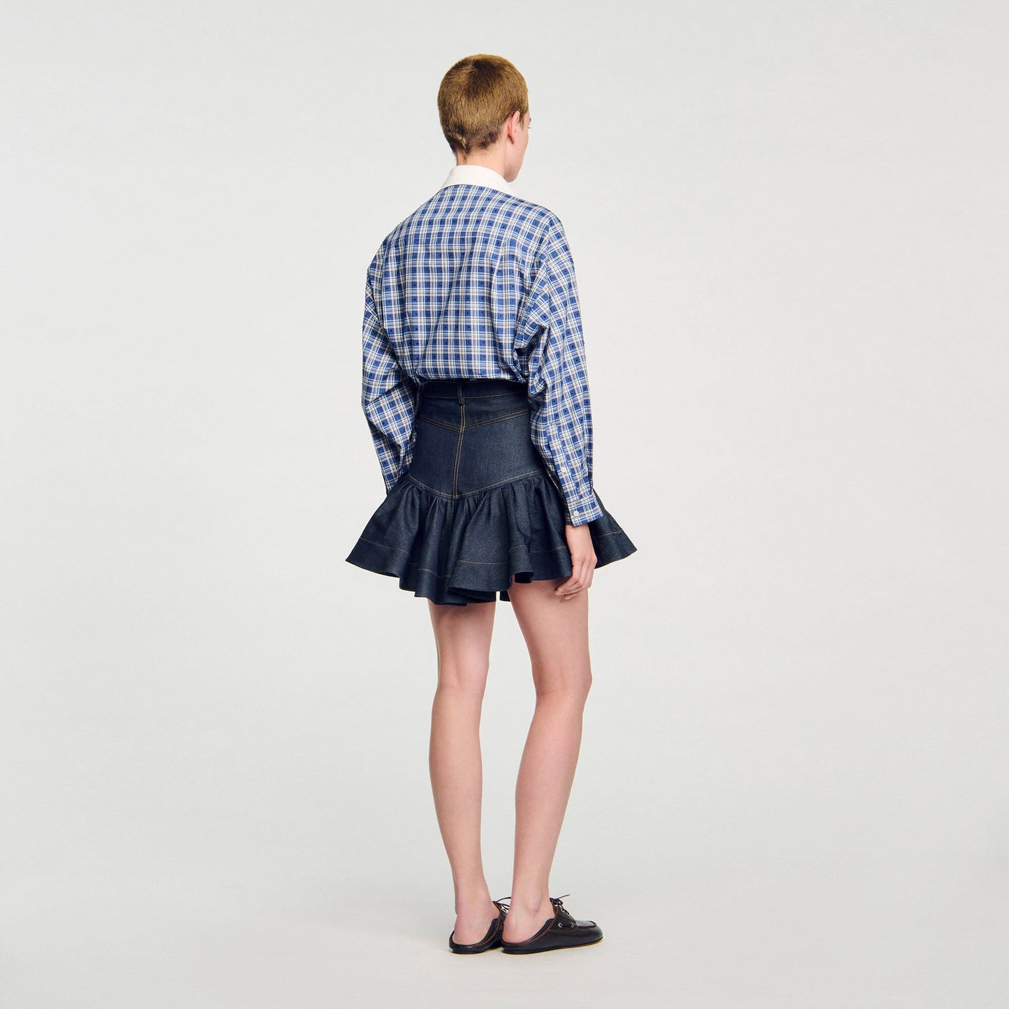 Sandro Mini denim ruffled skirt Deep Blue