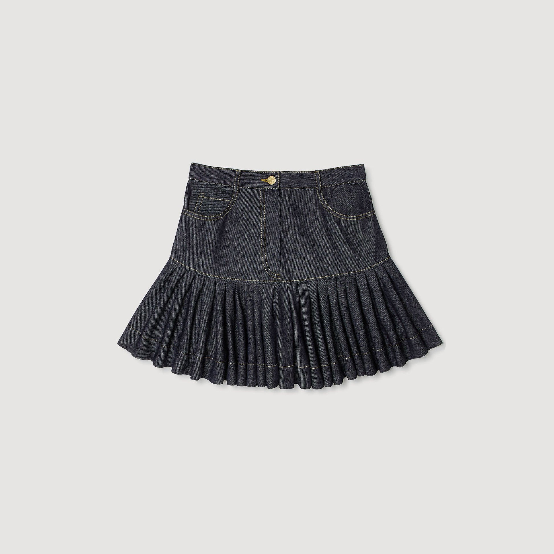Sandro Mini denim ruffled skirt Deep Blue