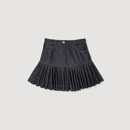 Sandro Mini denim ruffled skirt Deep Blue