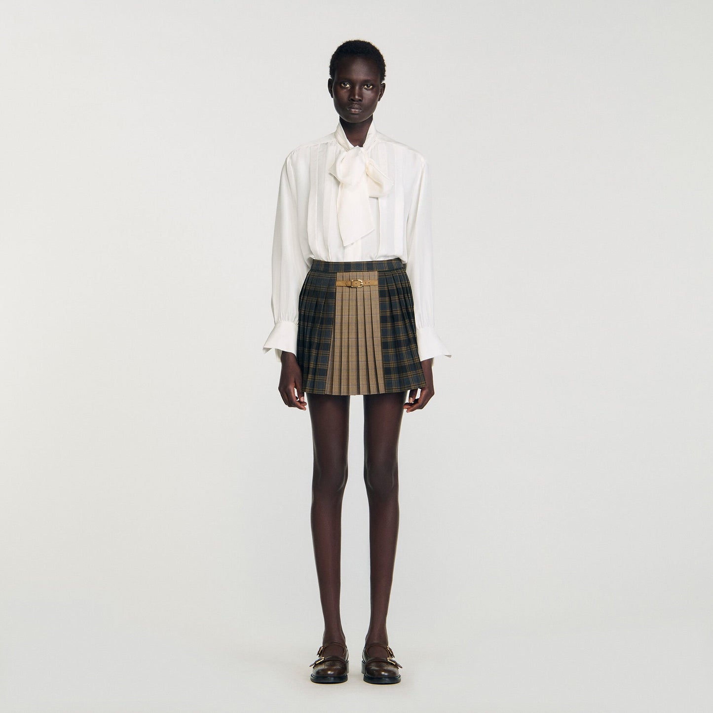 Sandro Mini checked pleated skirt Ocher / Blue