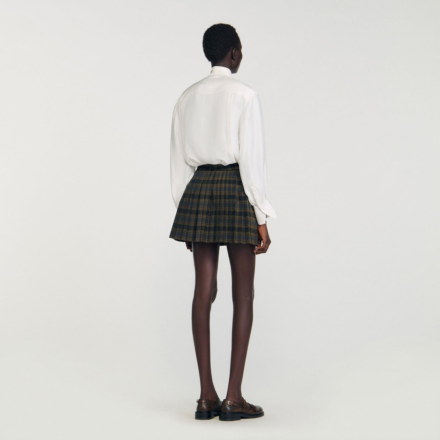 Sandro Mini checked pleated skirt Ocher / Blue