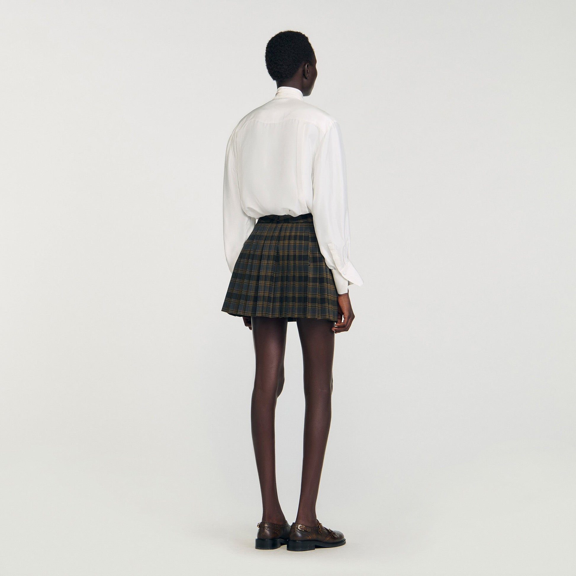 Sandro Mini checked pleated skirt Ocher / Blue