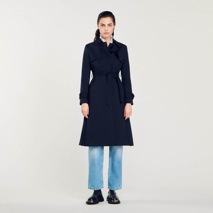 Sandro Trench coat with pleated inset Navy Blue
