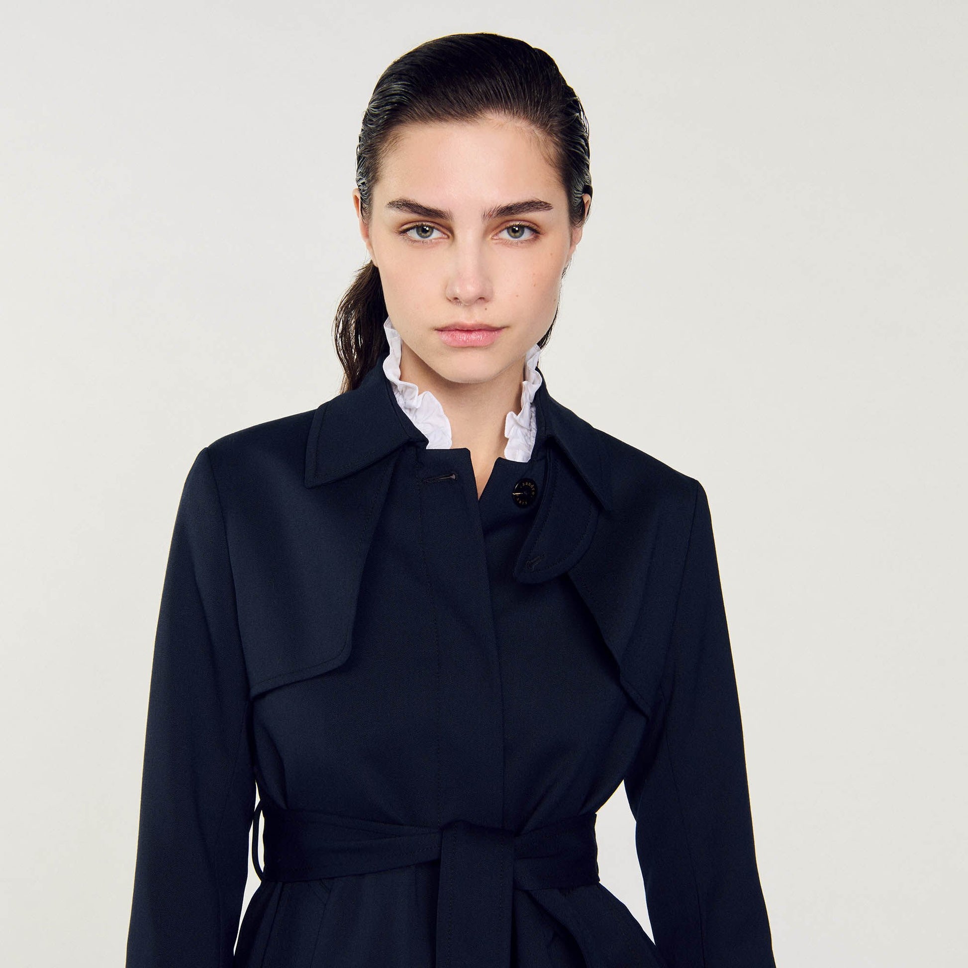 Sandro Trench coat with pleated inset Navy Blue