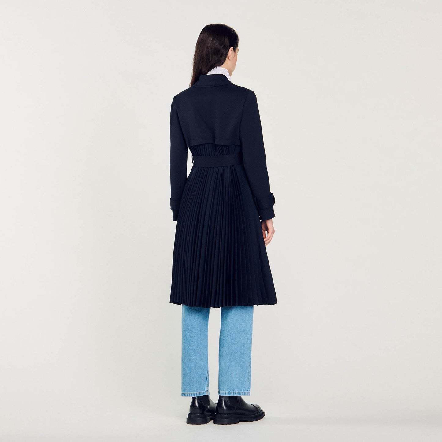 Sandro Trench coat with pleated inset Navy Blue