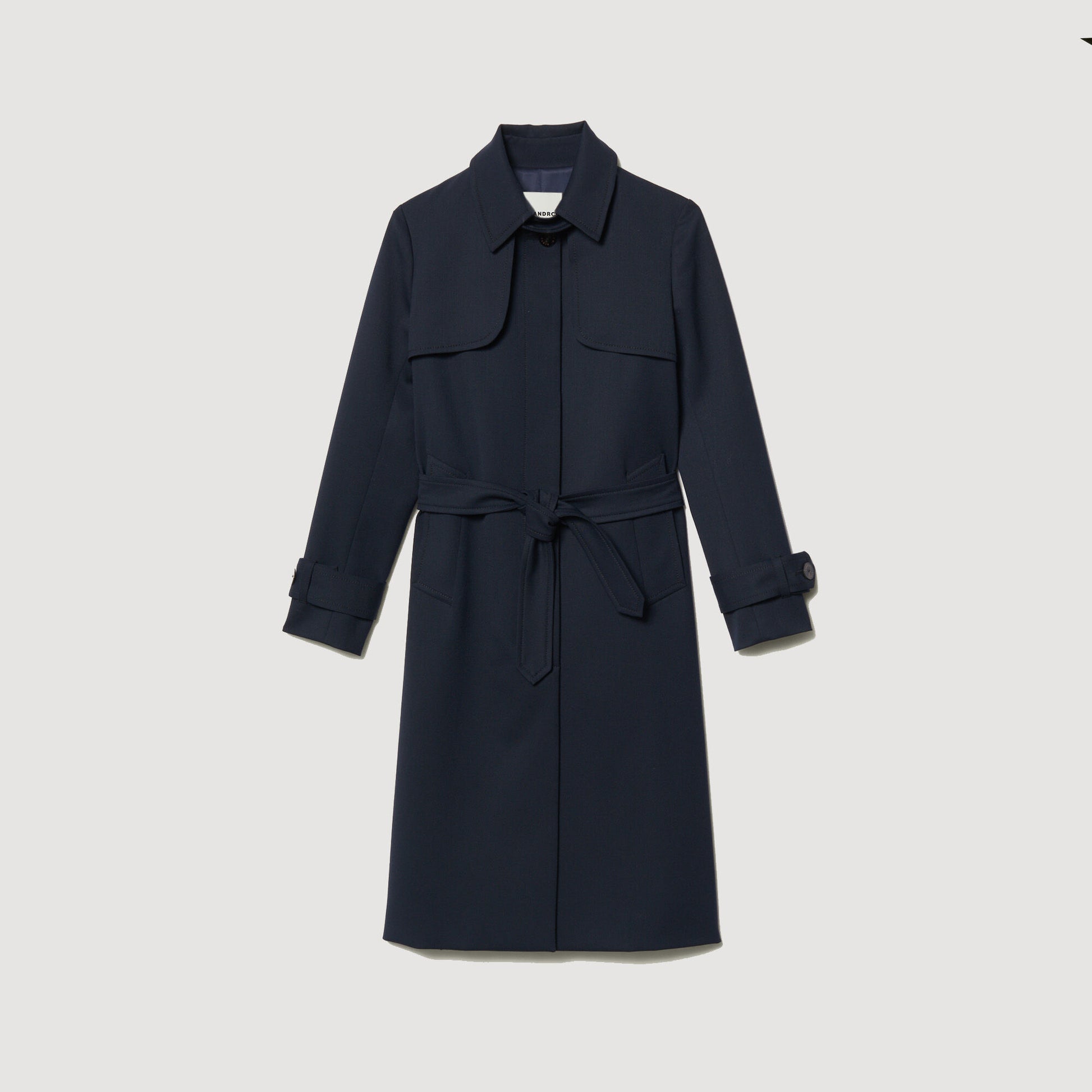 Sandro Trench coat with pleated inset Navy Blue