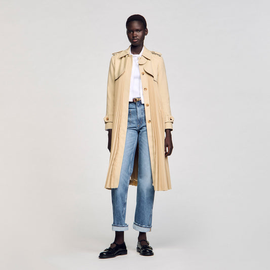 Sandro Pleated trench coat with belt Beige