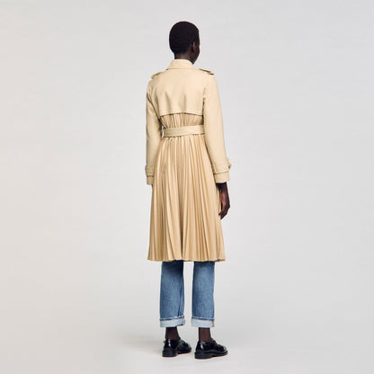 Sandro Pleated trench coat with belt Beige