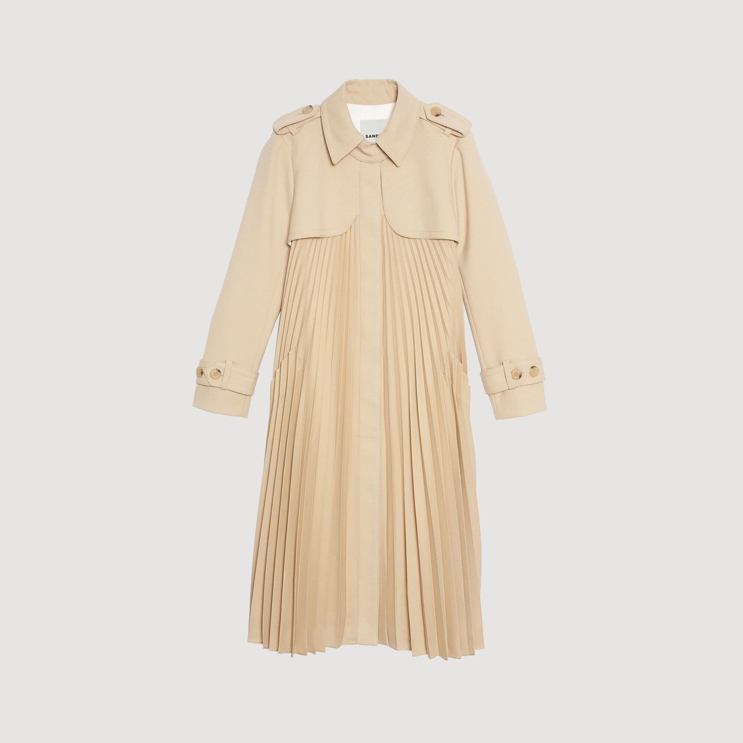Sandro Pleated trench coat with belt Beige