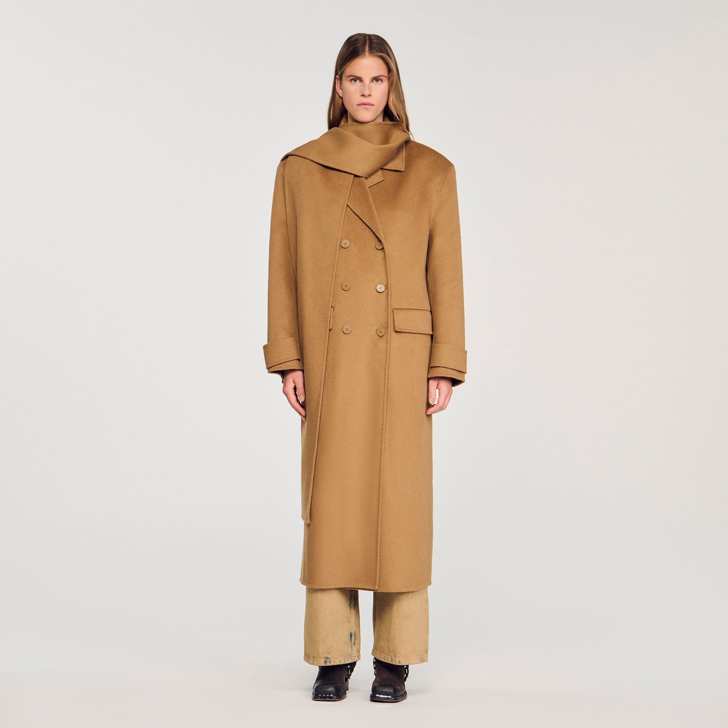 Sandro Oversized Wool Coat Camel
