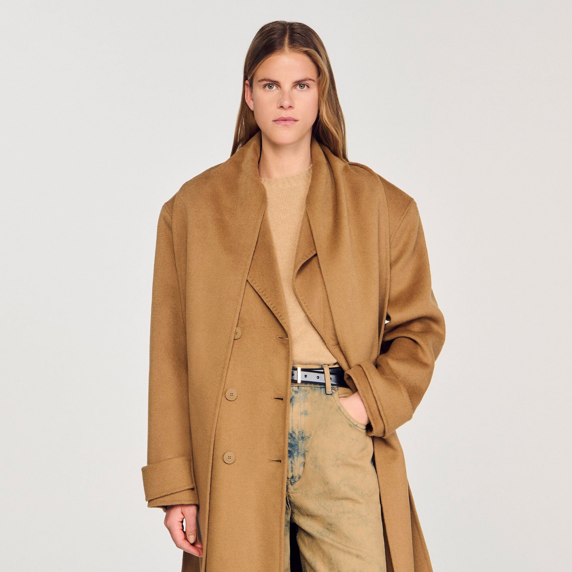 Sandro Oversized Wool Coat Camel