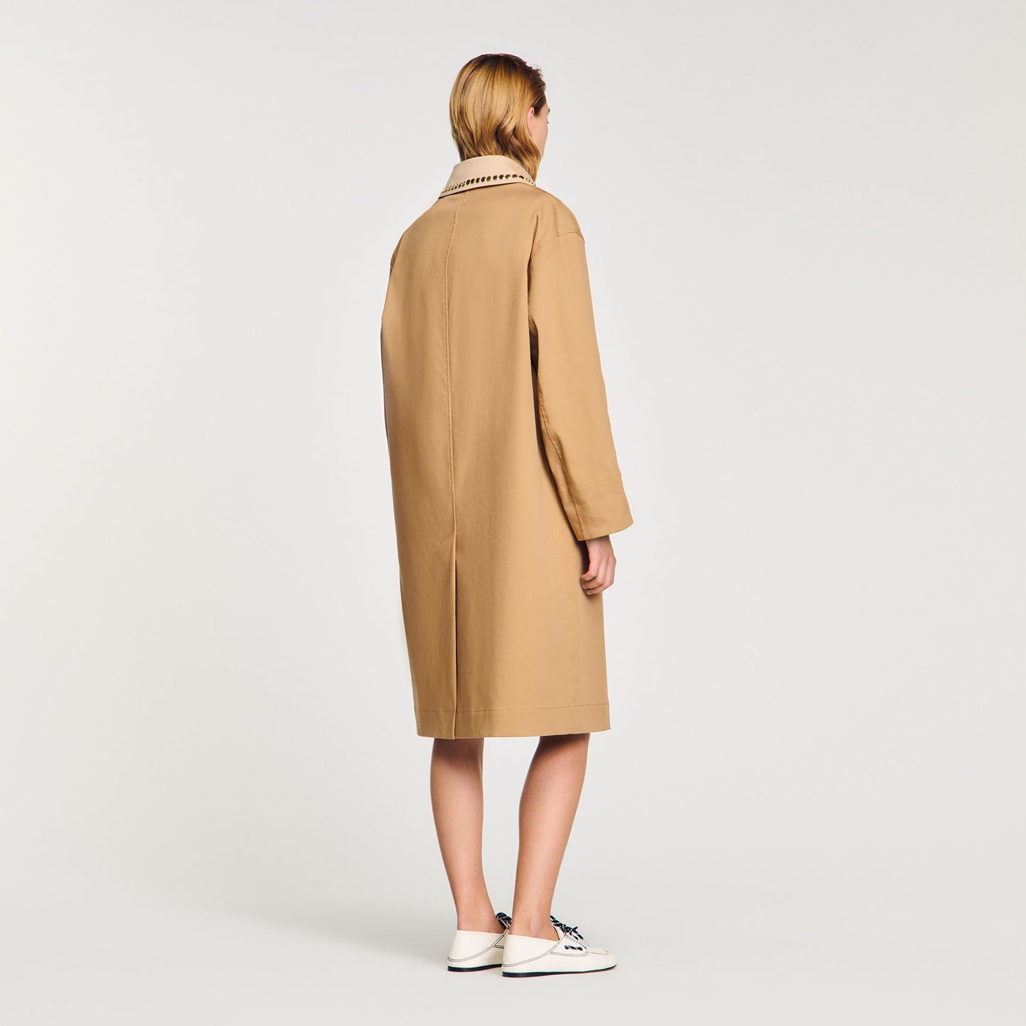 Sandro Trench coat with rhinestone collar Camel
