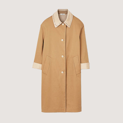 Sandro Trench coat with rhinestone collar Camel