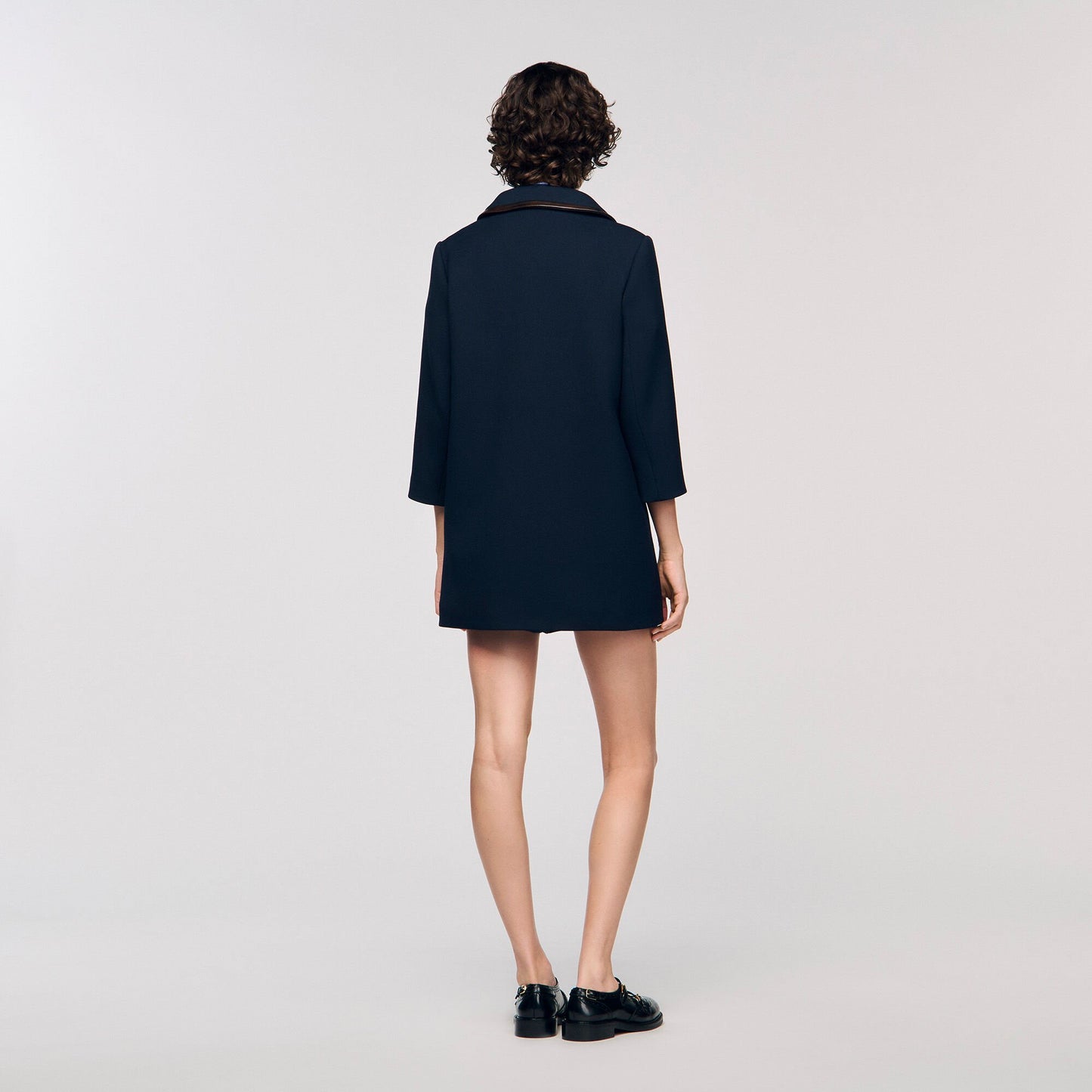 Sandro Coat with leather stripes Navy Blue