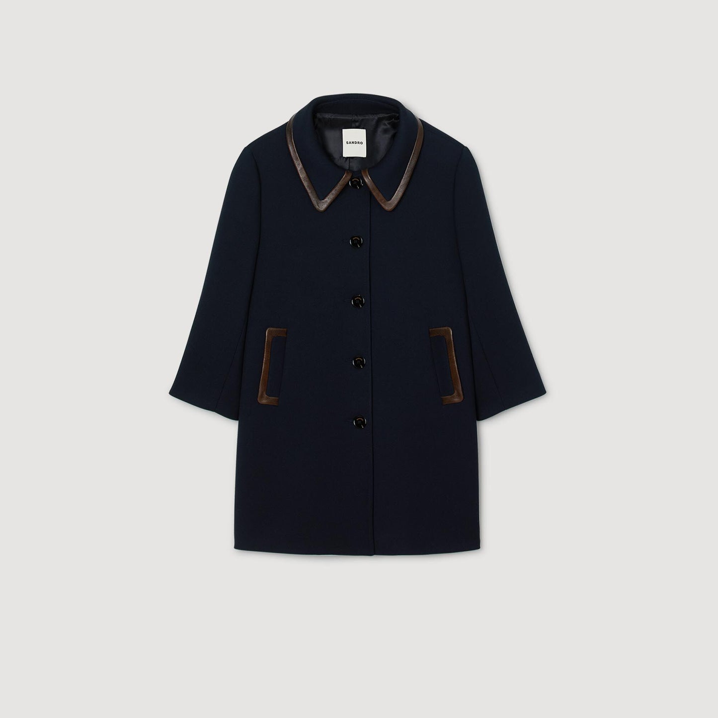 Sandro Coat with leather stripes Navy Blue