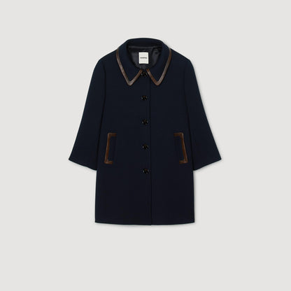 Sandro Coat with leather stripes Navy Blue