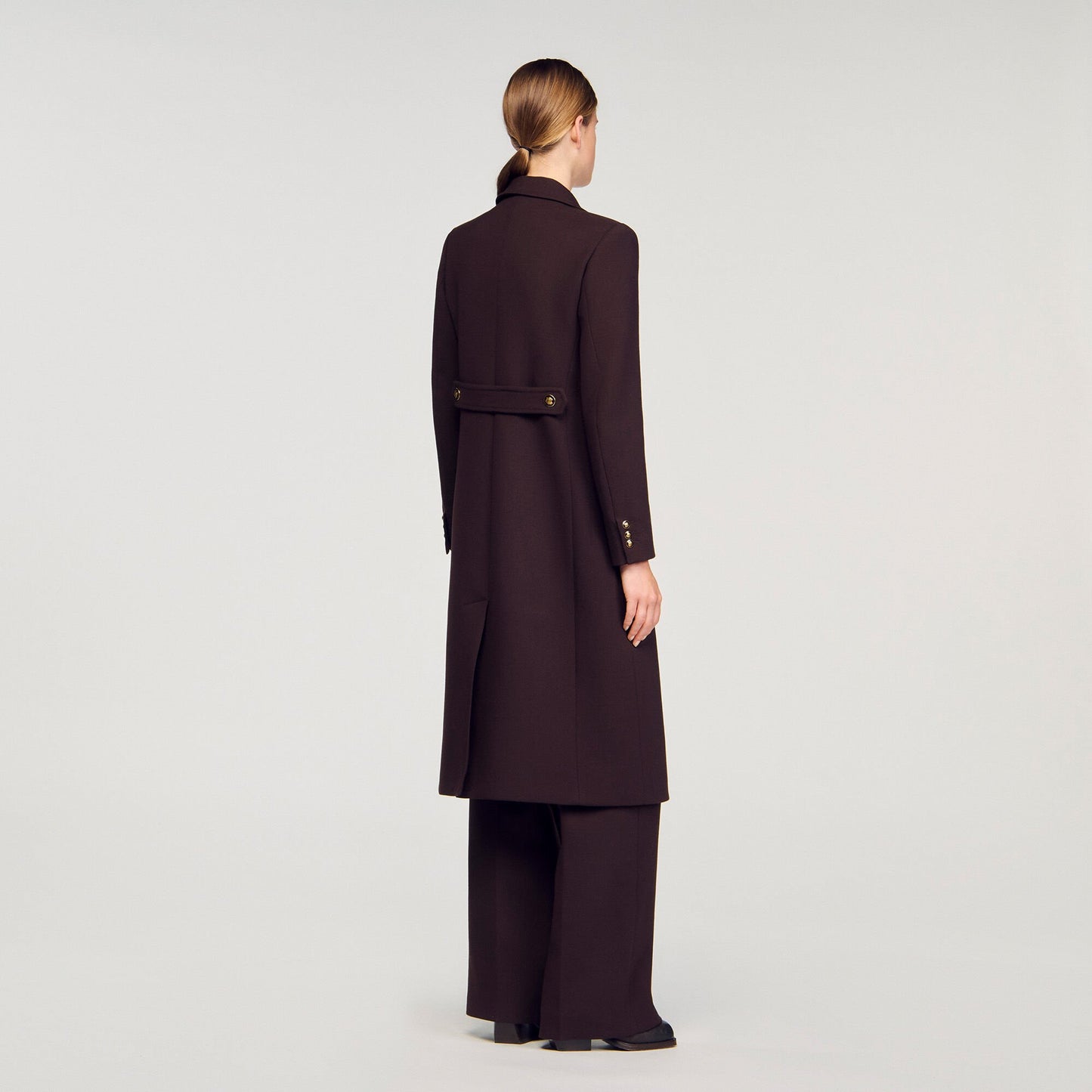 Sandro Long double-breasted coat Brown