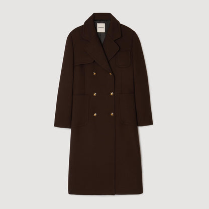 Sandro Long double-breasted coat Brown