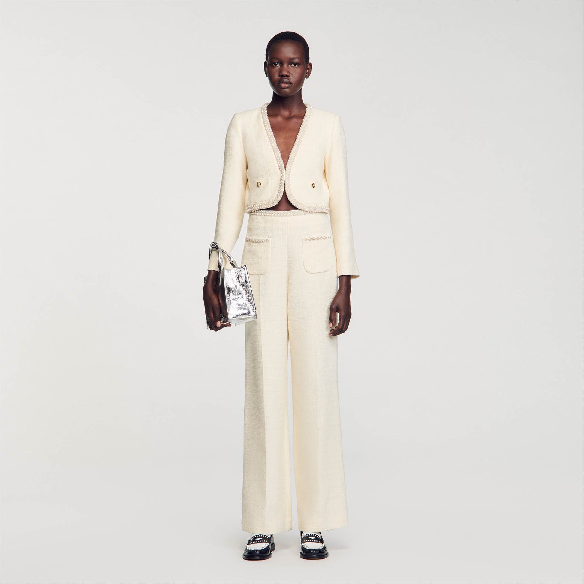 Sandro Tweed trousers Ecru