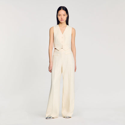 Sandro Tweed rhinestone-covered trousers Ecru