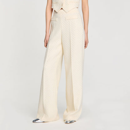 Sandro Tweed rhinestone-covered trousers Ecru