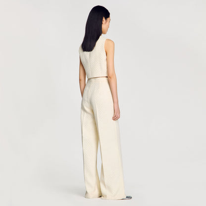 Sandro Tweed rhinestone-covered trousers Ecru