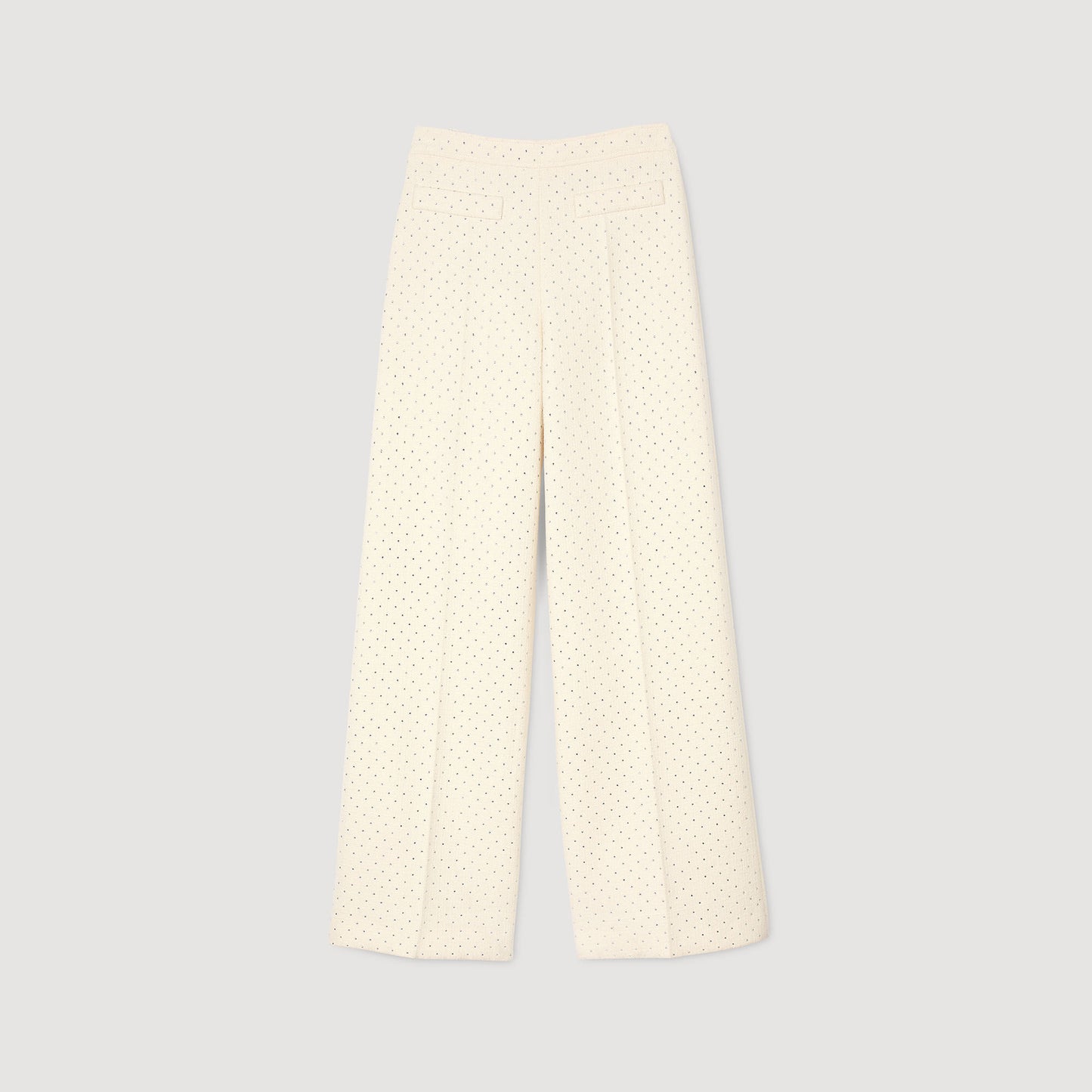 Sandro Tweed rhinestone-covered trousers Ecru