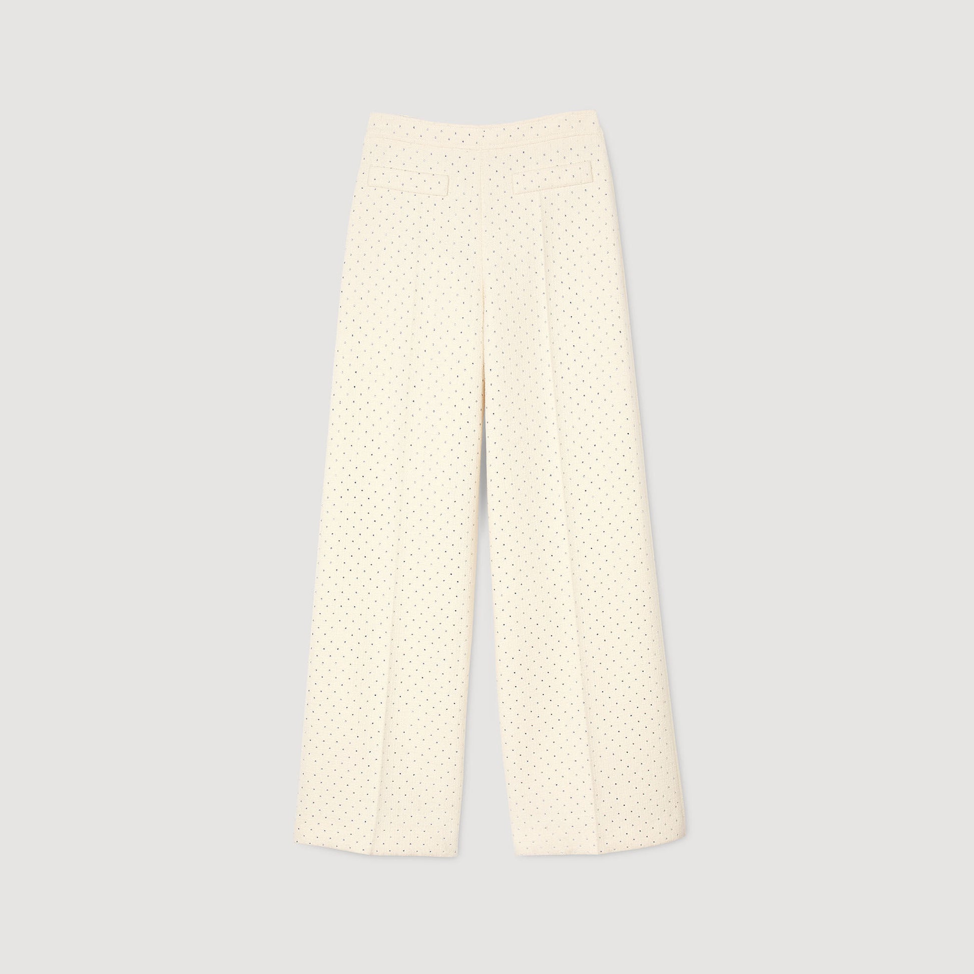 Sandro Tweed rhinestone-covered trousers Ecru