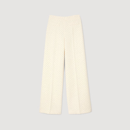 Sandro Tweed rhinestone-covered trousers Ecru