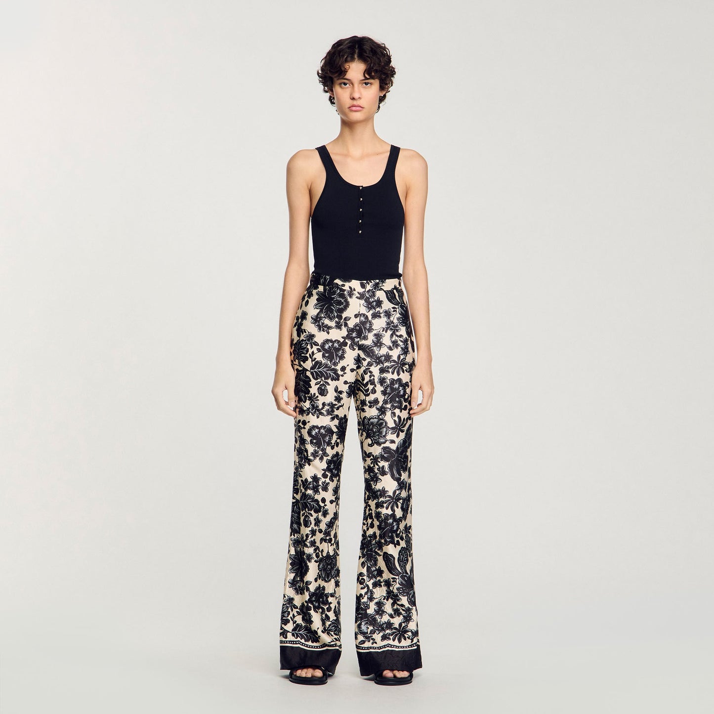 Sandro Floral pants Ecru / Black